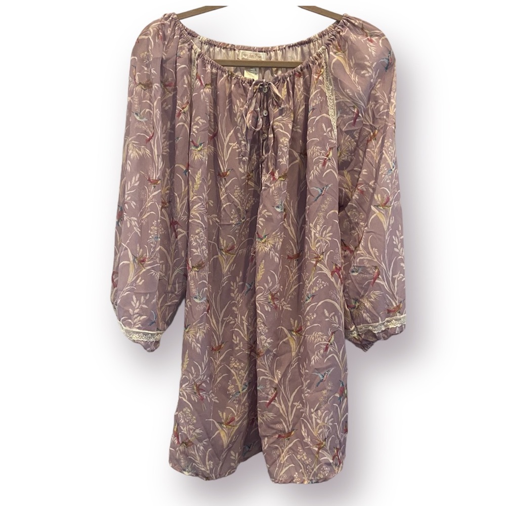 COCO LA RUE By WENDY GLEZ Bird Novelty Print Semi Sheer Sleep Shirt Medium